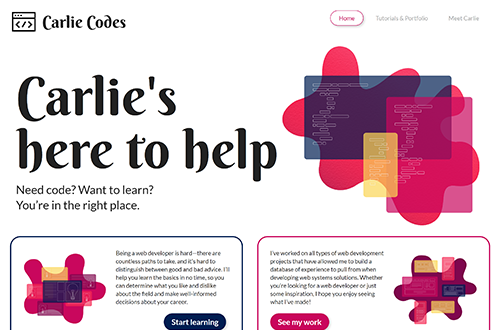 a preview of the home page of the carlie codes website