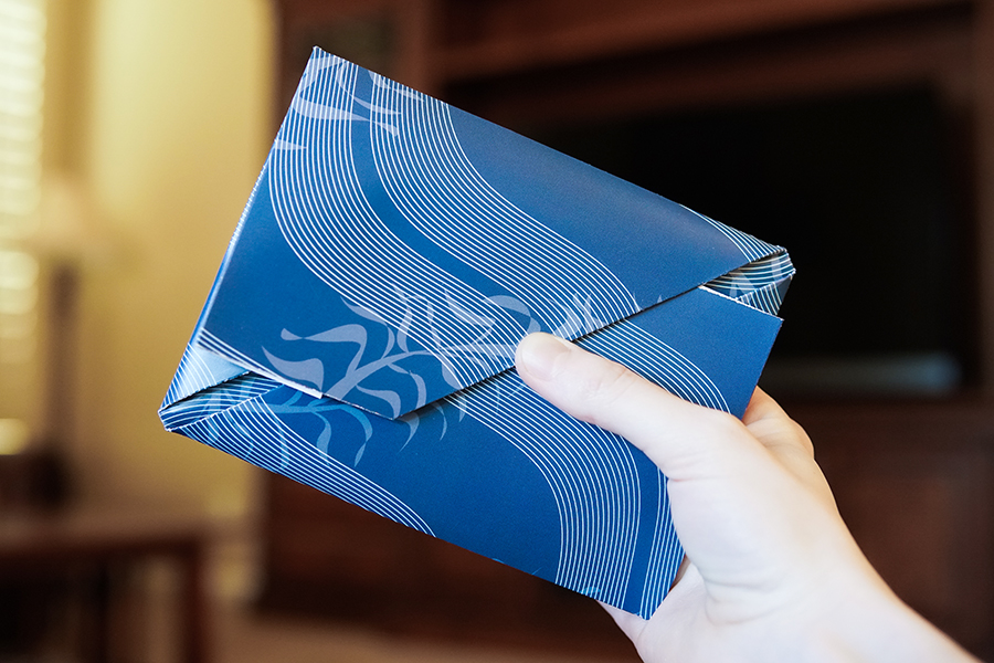 the blue and white hydrosphere aquarium envelope with the sticker removed