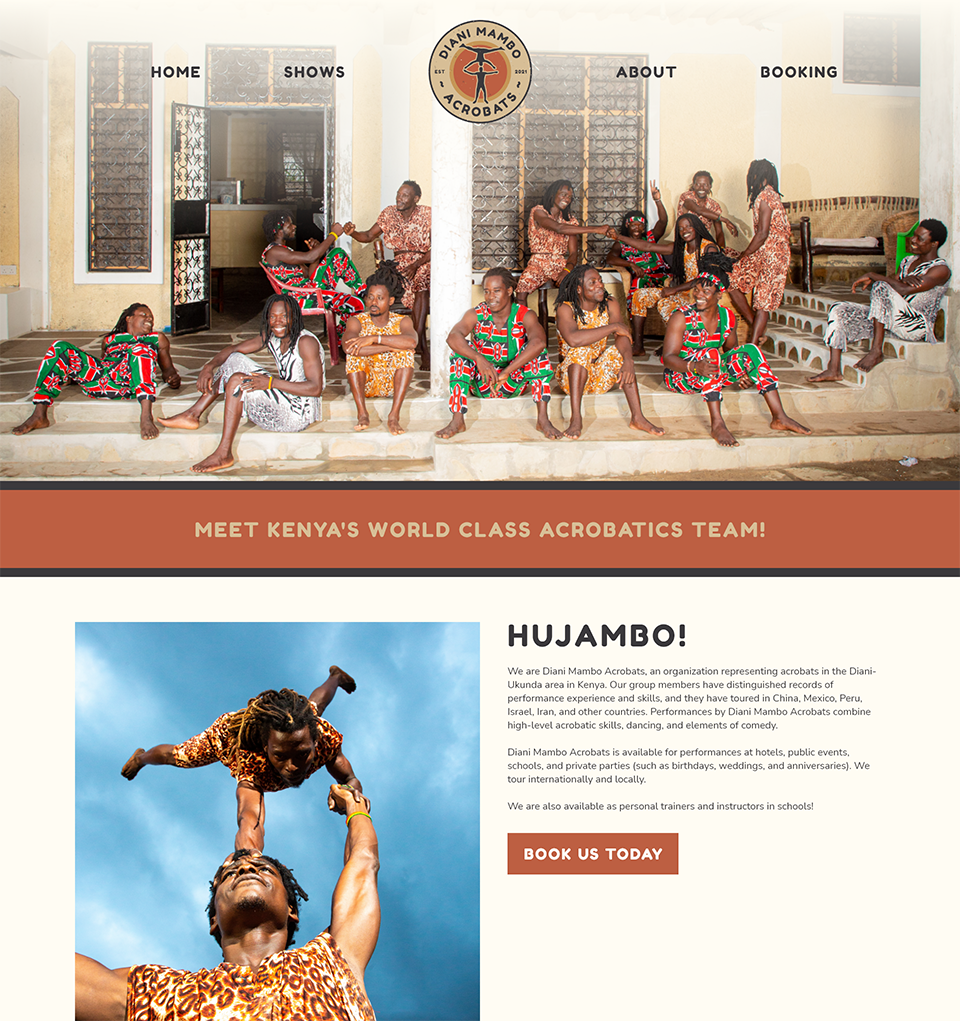 the home page of the diani mambo acrobats website