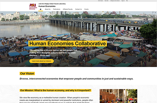 a preview of the home page of the human economies website